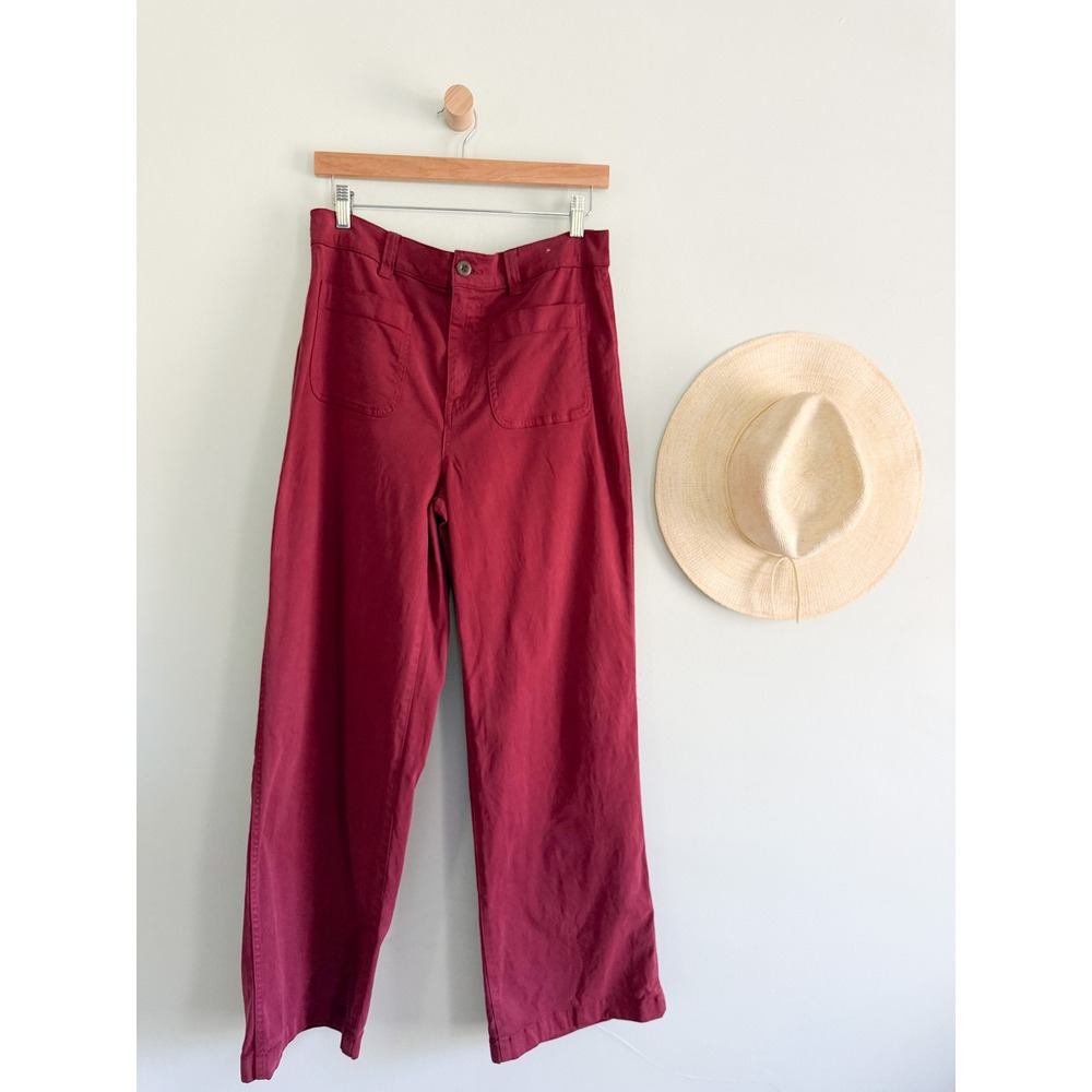 Madewell | Emmett Wide-Leg Patch Pocket Pants Claret Red Burgundy | Sz 29 - Picture 2 of 11